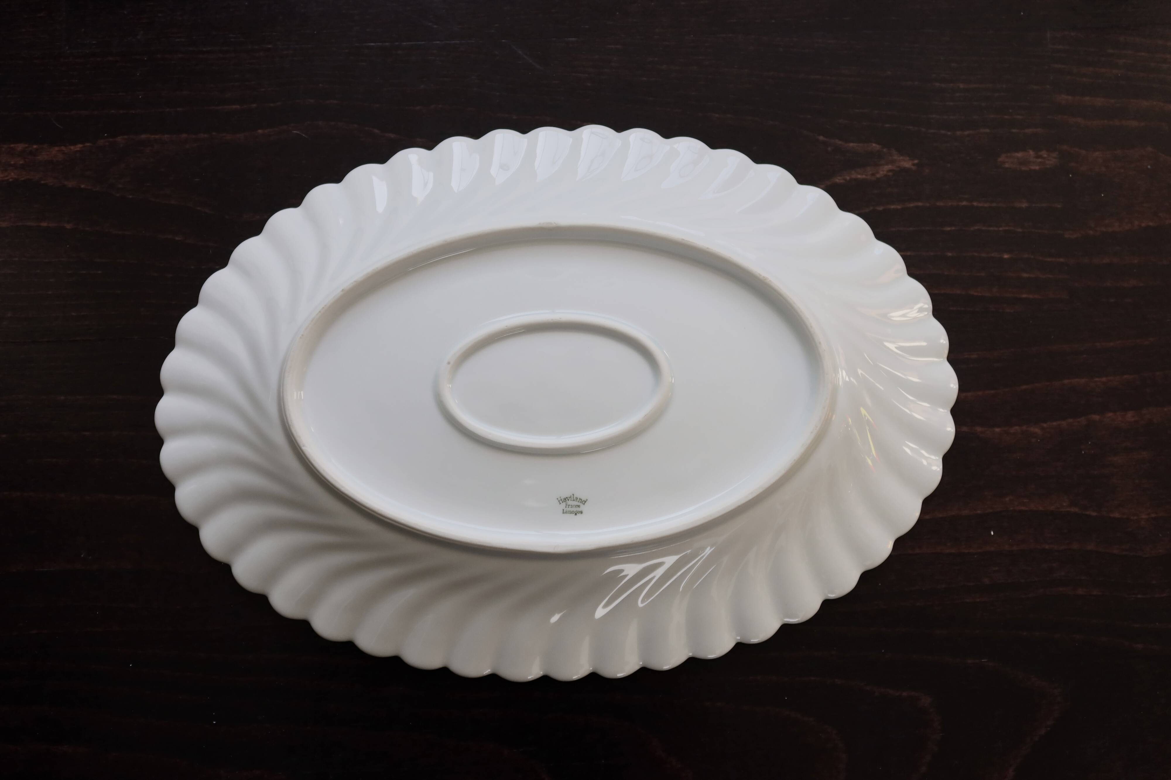 Vintage oval serving dish in twisted white porcelain by Limoges Haviland