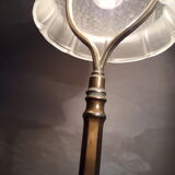 Large brass lamp and its moulded glass in the shape of a bell, art deco style 1930 electrici