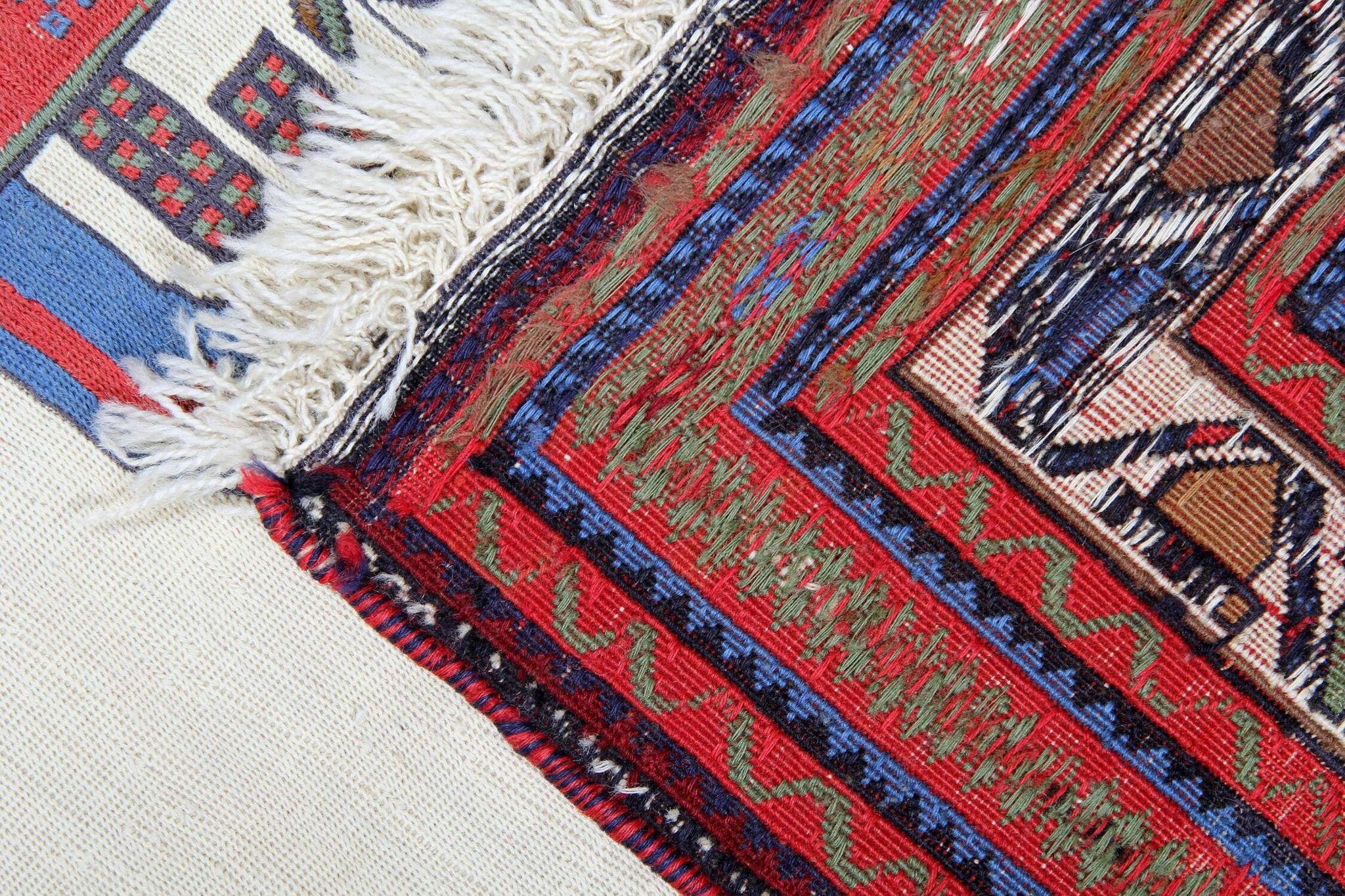 Afshar Sumakh Kilim Rug Cream Floral Design Handmade Wool 212x120cm