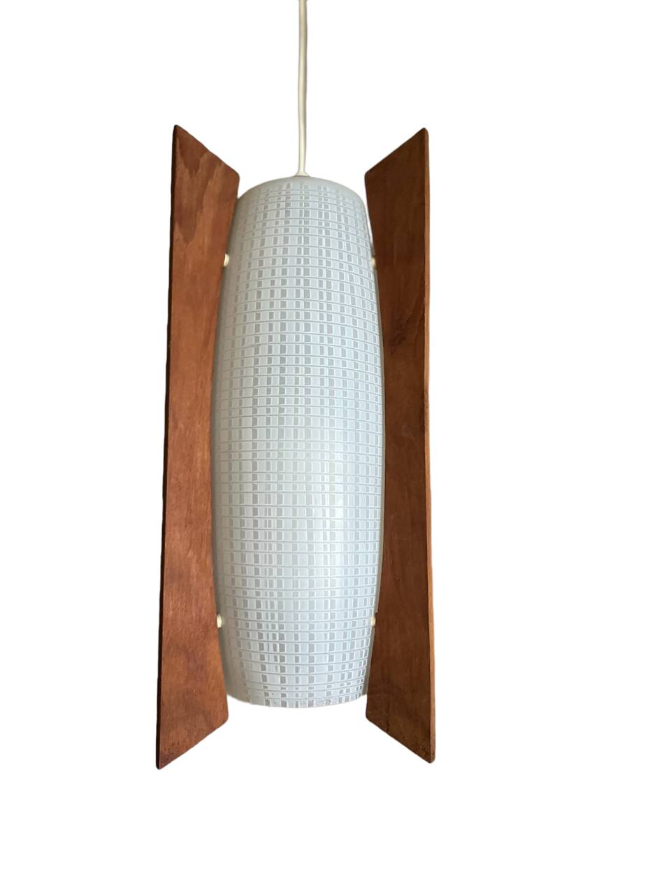 Teak and glass pendant light from the 50s
