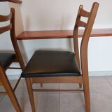 5 Scandinavian style chairs, wood and black faux leather.