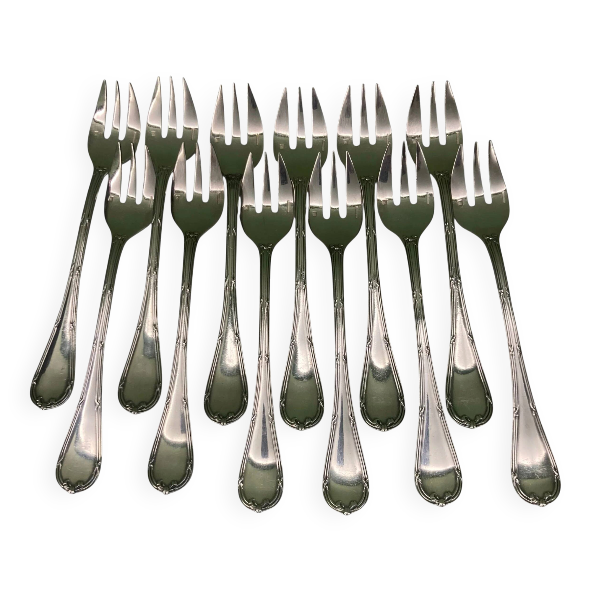 Christofle house 12 crossed ribbon oyster forks