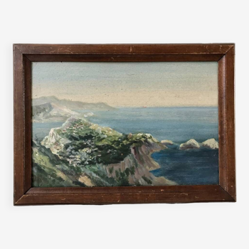 Tableau huile sur bois paysage bord de mer signé années 40-50