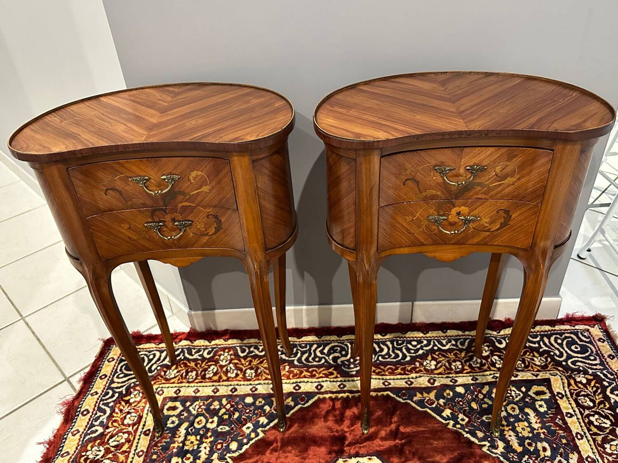 Pair of Louis XV kidney-shaped bedside tables