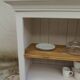 Craft furniture enhanced in pearl gray, shelves and top in raw wood.