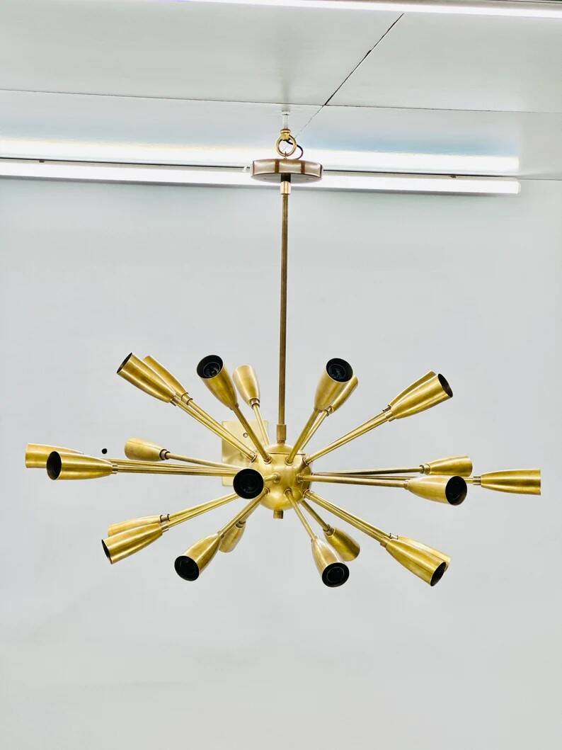 Beautiful Handcrafted Mid Century Sputnik Chandelier |Raw Brass Ceiling Lights|24Arms Modern Fixture