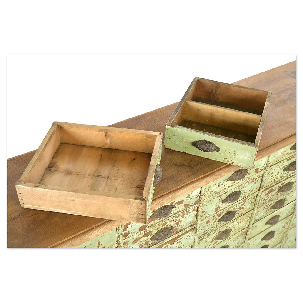 Antique goldsmith's workshop cabinet with 63 drawers (111 x 212cm x 37cm)