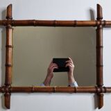Turned wooden mirror in imitation of bamboo, mid-century, 50 cm x 60 cm