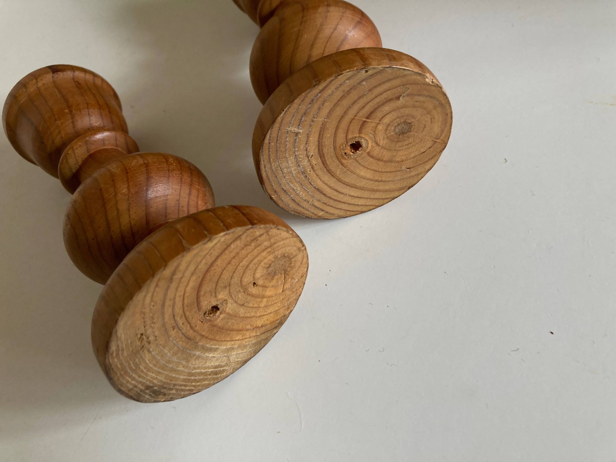 Pair of turned wooden baluster candlesticks, Scandinavian 1970s.