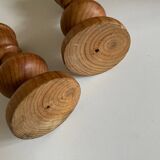 Pair of Scandinavian turned wooden baluster candlesticks 1970