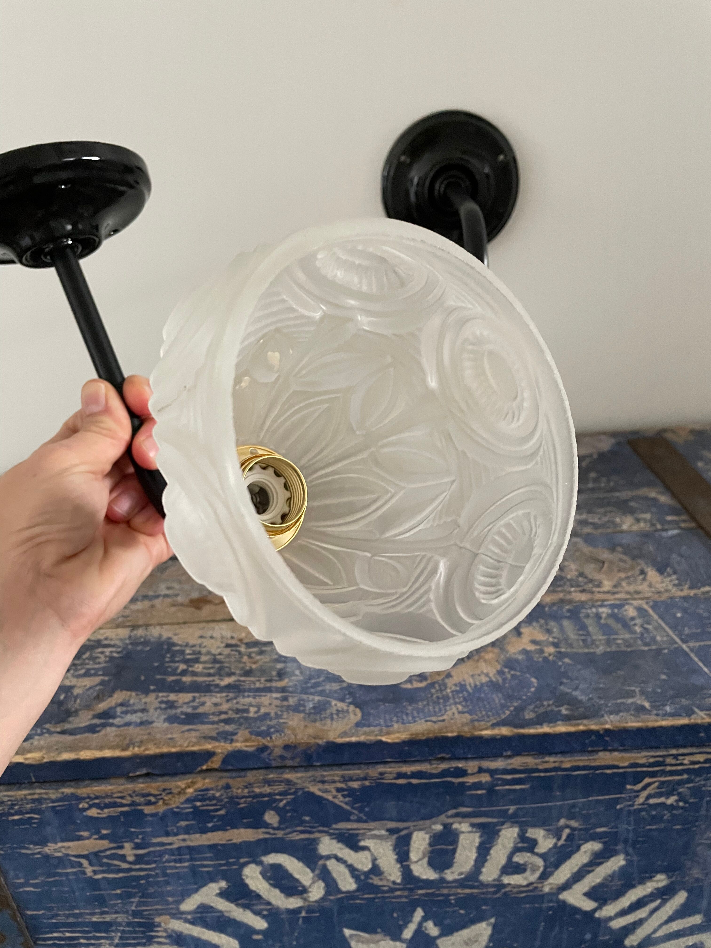 Pair of art deco wall lamps electrified to nine