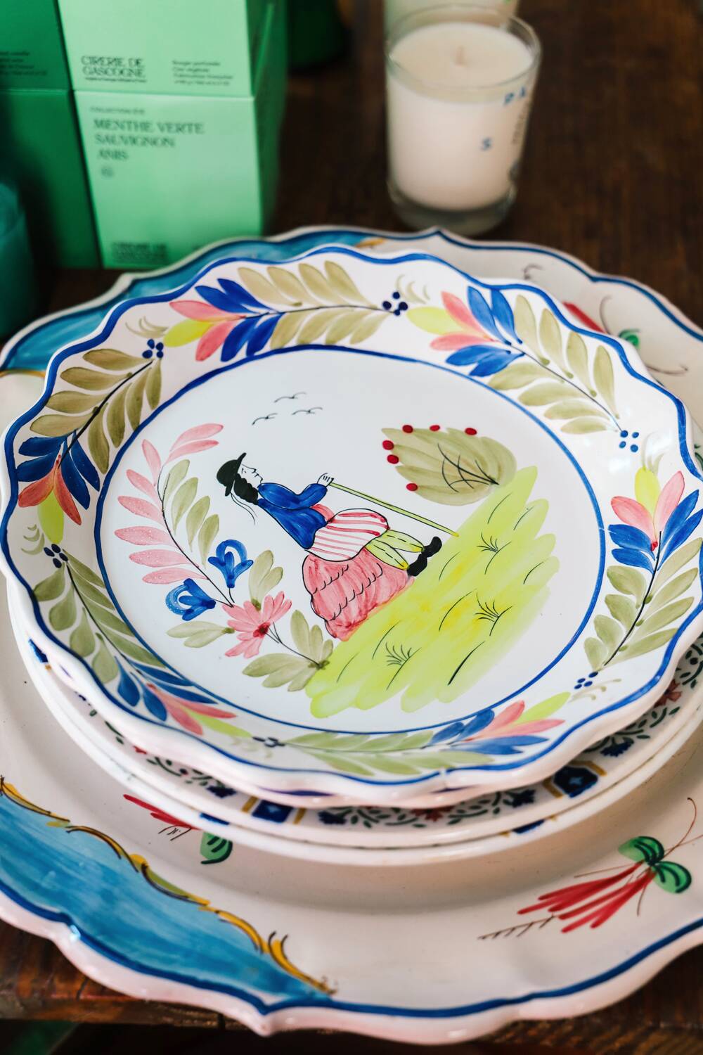 Set of Two Vintage Majolica Plates, Mister and Missus