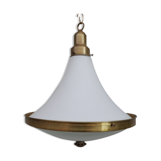 Dutch two tone opaline and brass pendant light