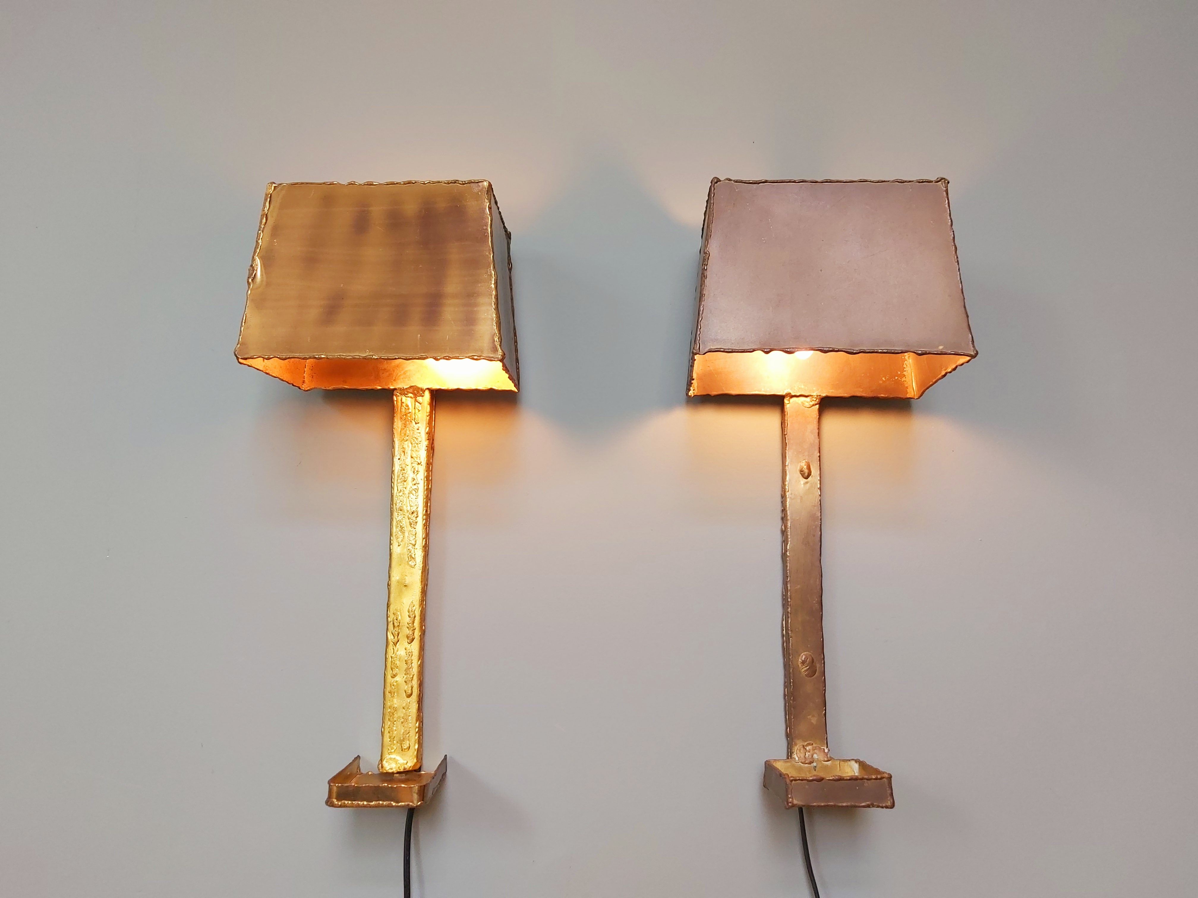 Pair of brass wall lamps, Paul Moerenhout, 70s