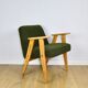 Chierowski 366 armchair, 1970s, olive green vintage boucle - light wood