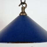 Industrial British Blue Enamel Factory Pendant Lamp, 1950s