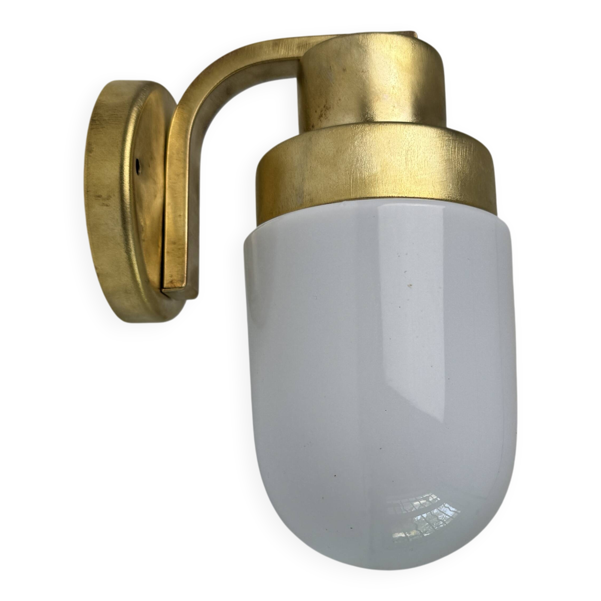 Antique small brass & opaline vintage wall sconce