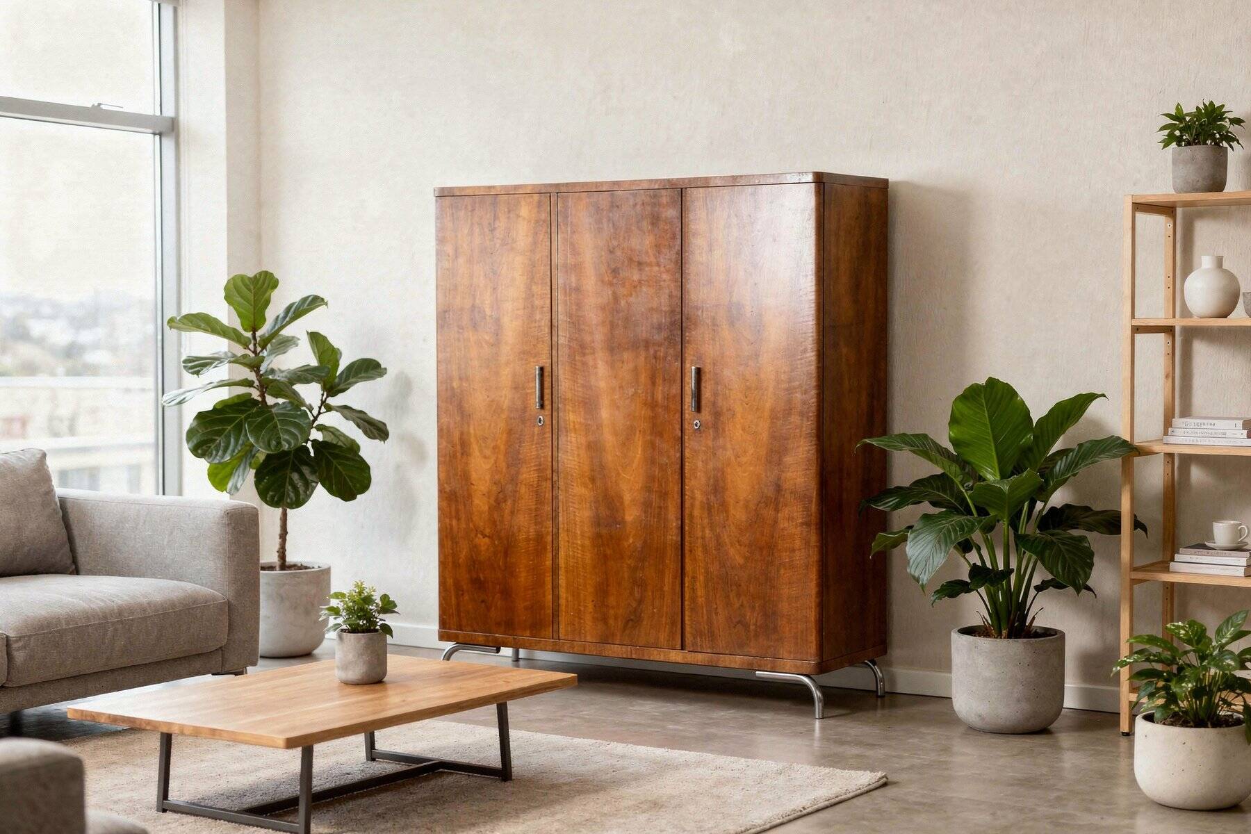 Bauhaus Wardrobe in Chromed Steel and Walnut by Slezak, Czech, 1930s
