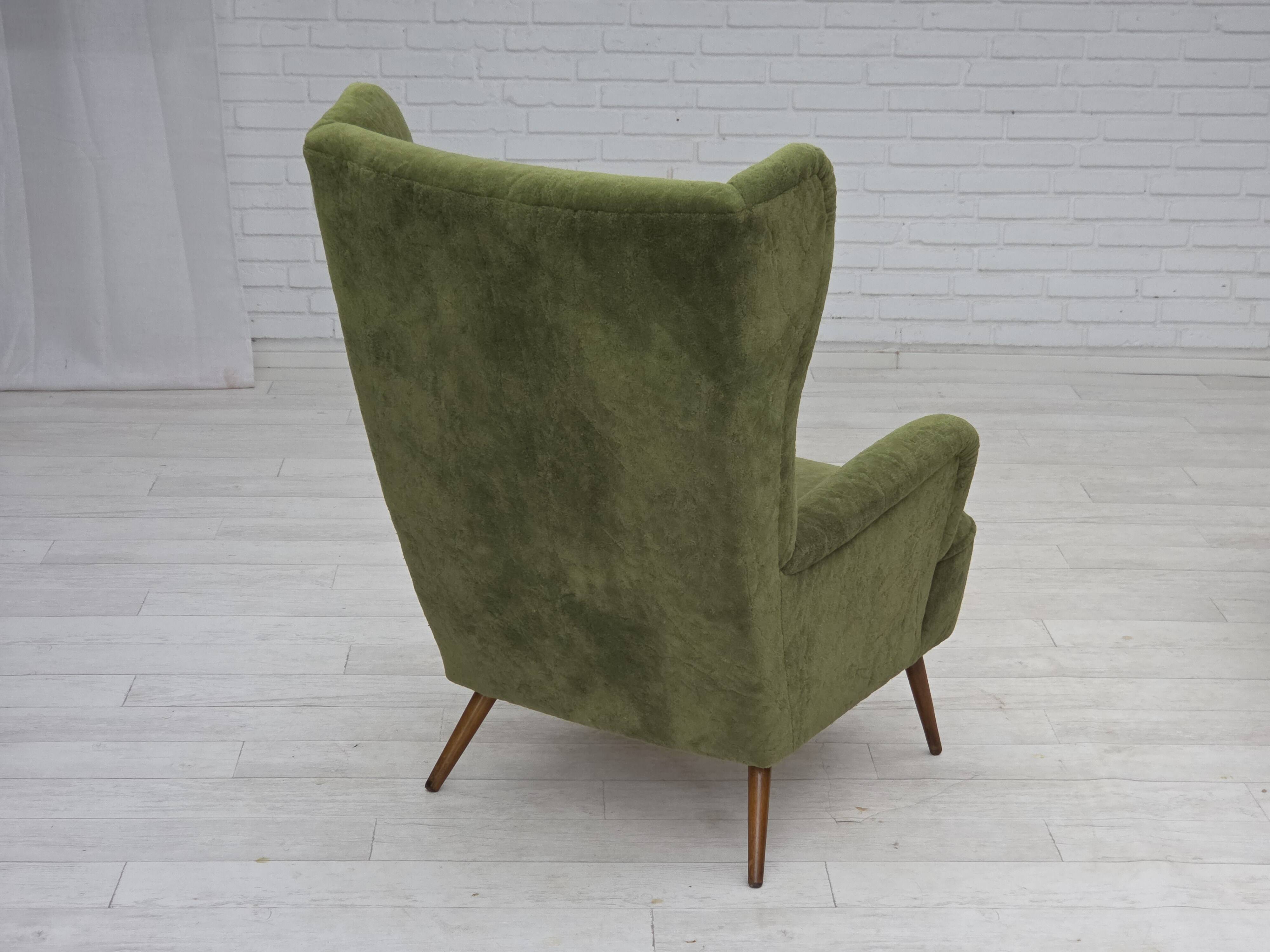 1960s, Scandinavian design, highback armchair, furniture velour.