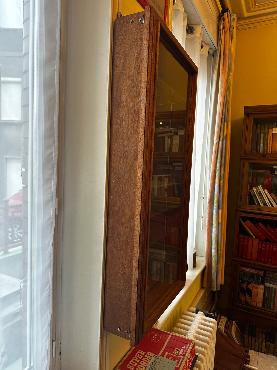 Wall display cabinet - wood - glass and mirror H 107 / W 53 / D 15.5 cm