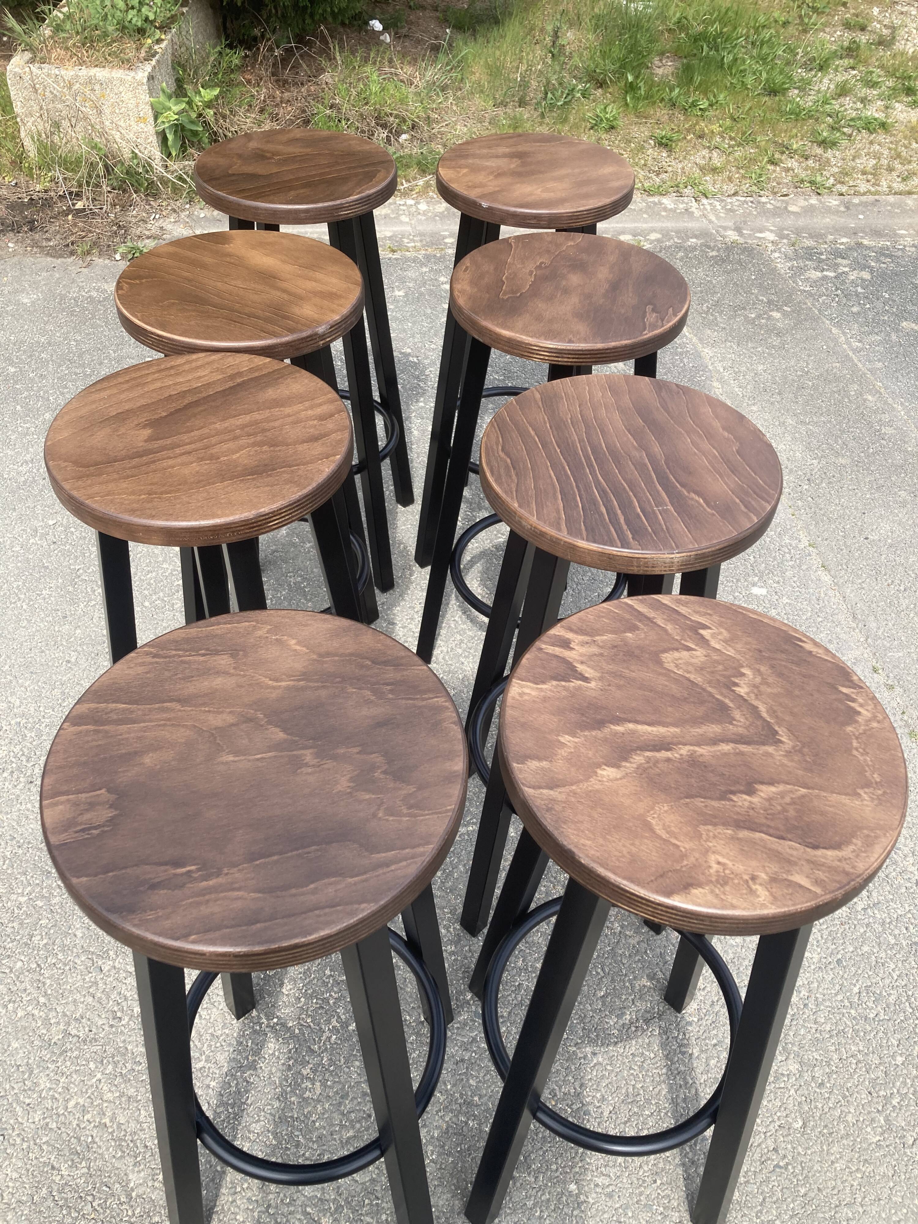 Set of 8 industrial bar stools.