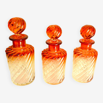 Set of 3 toiletry bottles, perfume, Baccarat crystal bamboo model