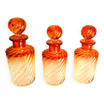 Lot de 3 flacons de toilette, parfum, cristal de Baccarat modèle bambou