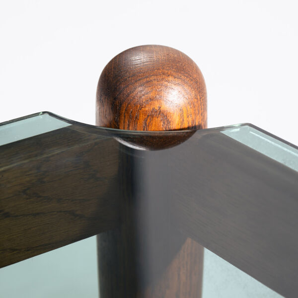 Table basse carrée en chêne et verre de style Japandi, années 1970