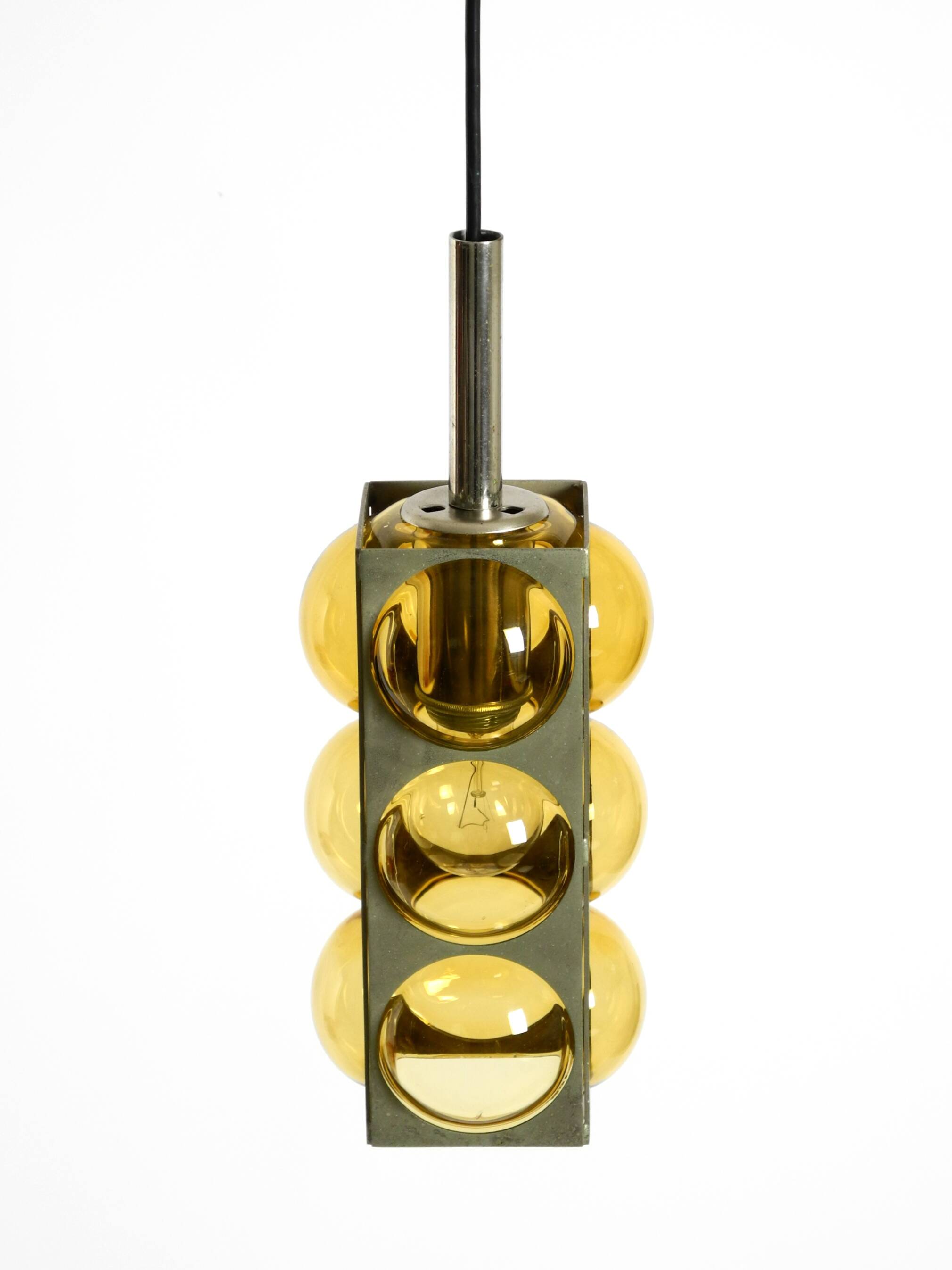 1960s Space Age pendant lamp by Temde made of glass and nickel-plated metal