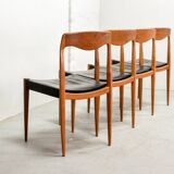 Niels Otto Moller Style Solid Teak Wood Dining Chairs with Leatherette 50s