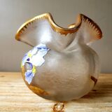 Ball vase with polylobe neck in acid-cleared frosted glass Montjoye