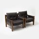 Pair of lounge chairs produced by TON in wood and brown leather, Czechoslovakia, 1990s