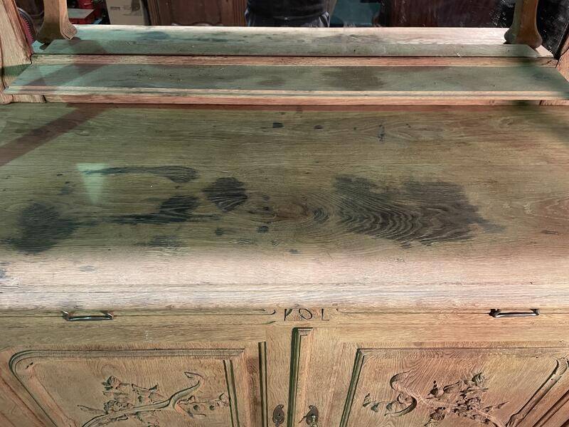 Two-body sideboard in solid oak, Art Nouveau period
