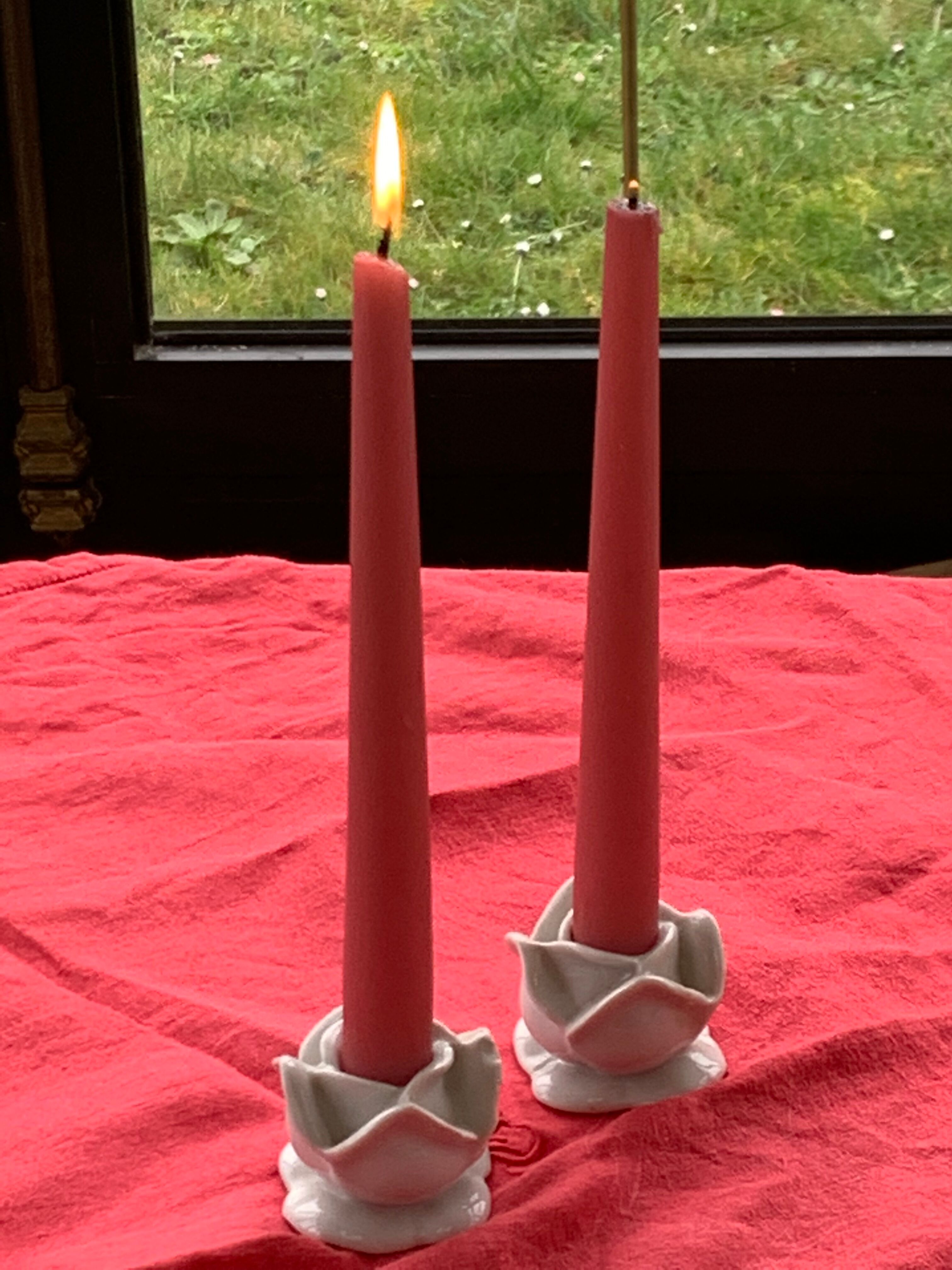 Two vintage white porcelain flower candle holders