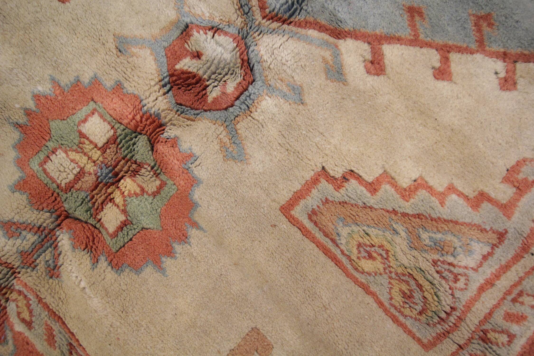 Handmade Rustic Vintage Turkish Rug, Beige & Blue Geometric Rug 220x145 cm