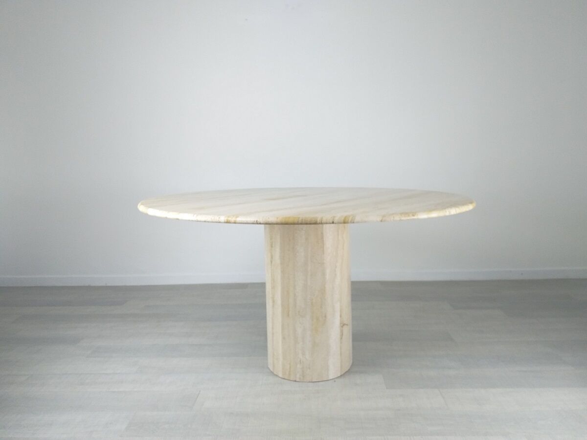 Travertine dining table design Jean-Charles Roche Bobois vintage 70s