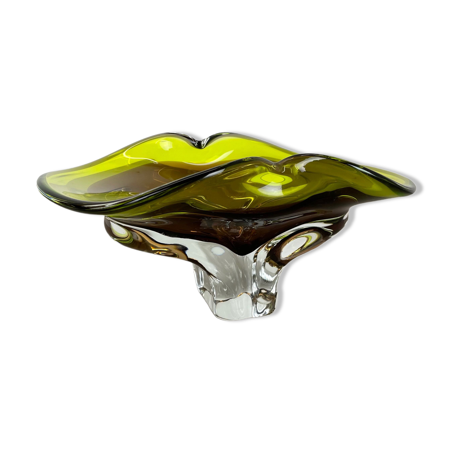 Heavy Multicolor Murano Glass "Centerpiece" Bowl Shell Element Murano Italy 1970
