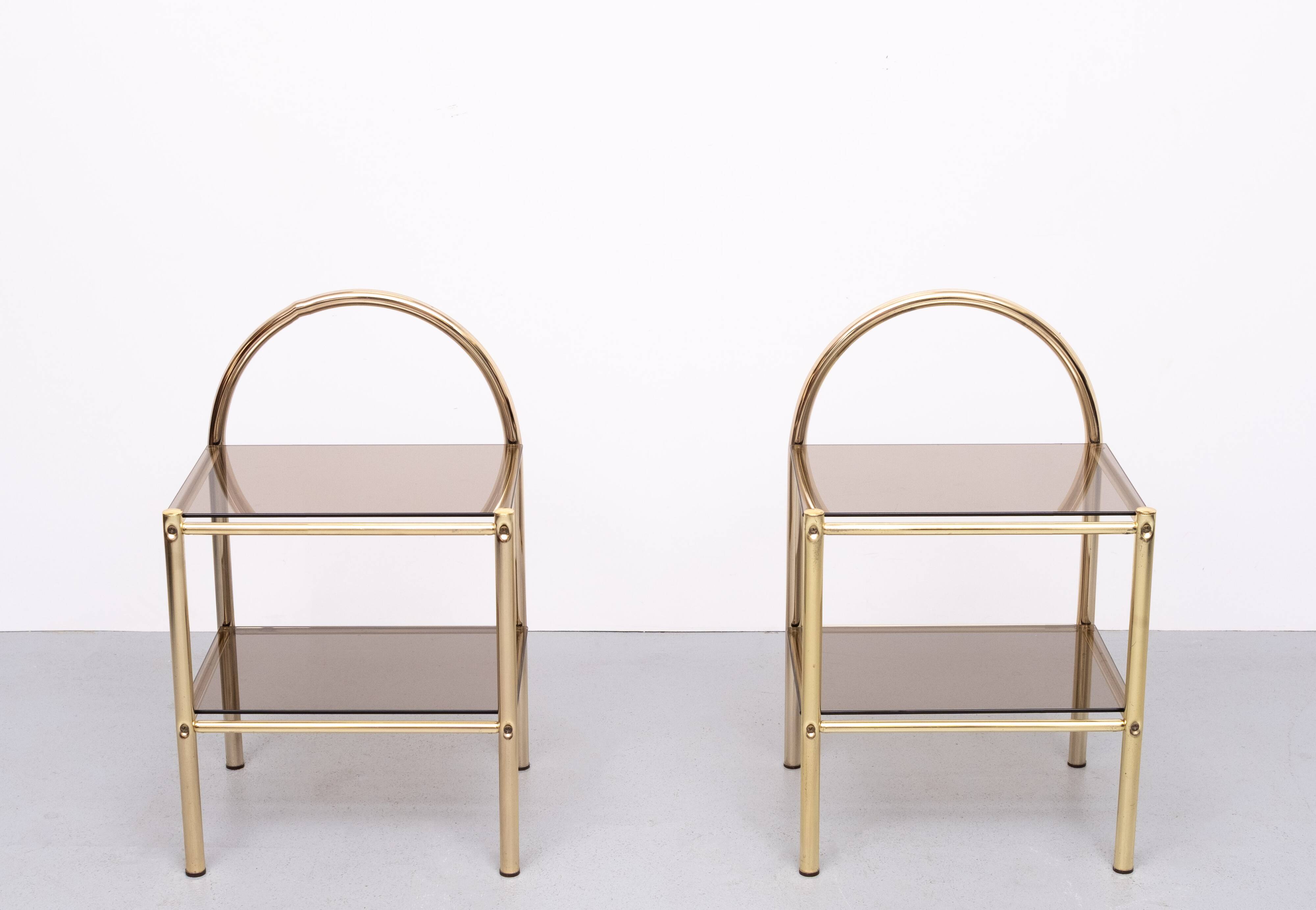 Pair brass bed side tables 1970s France