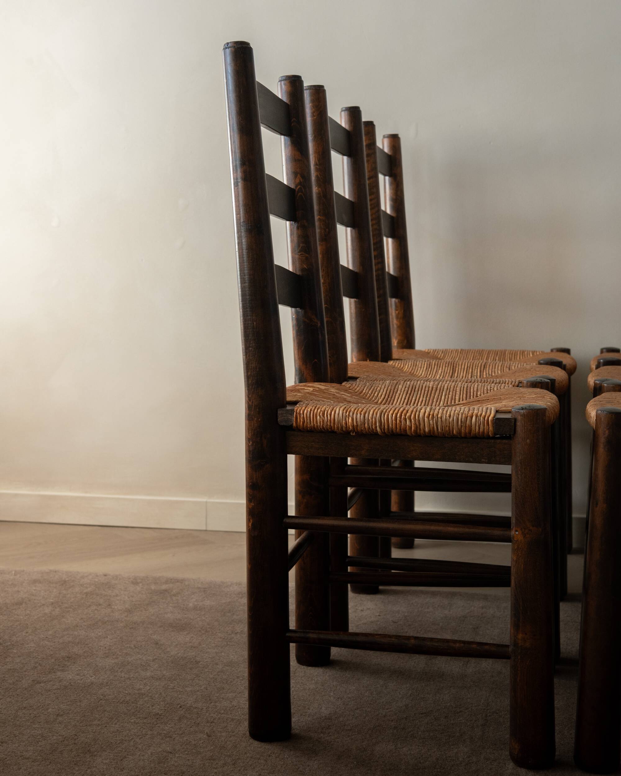 Vintage French Brutalist Dining Chairs by Georges Robert, 1950s, Set of 6