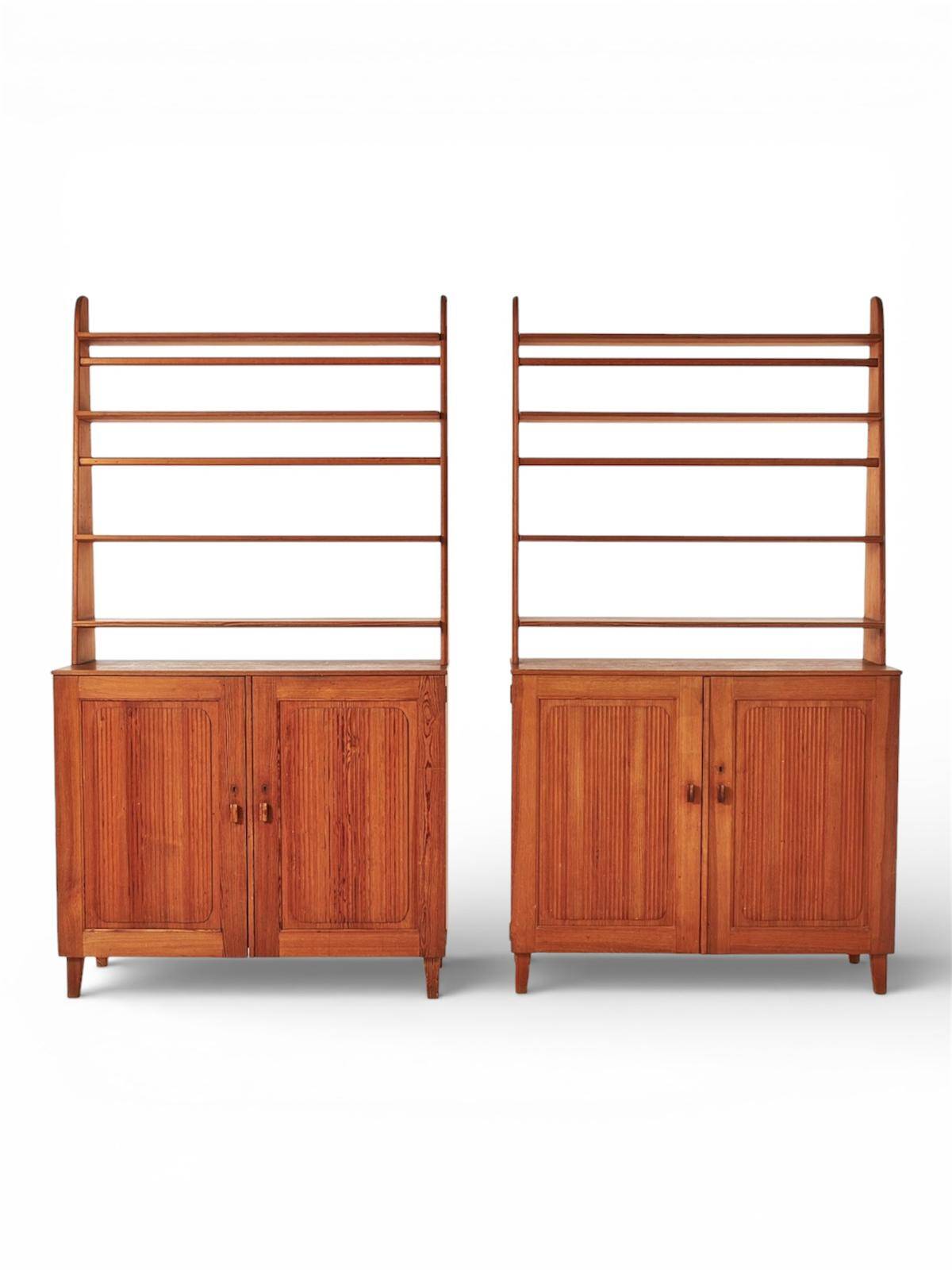 Pine libraries by Carl Malmsten with cabinets, pair, Sweden, 20th century