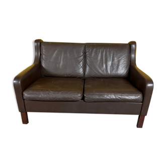 Danish 2 seater brown leather sofa