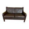 Danish 2 seater brown leather sofa