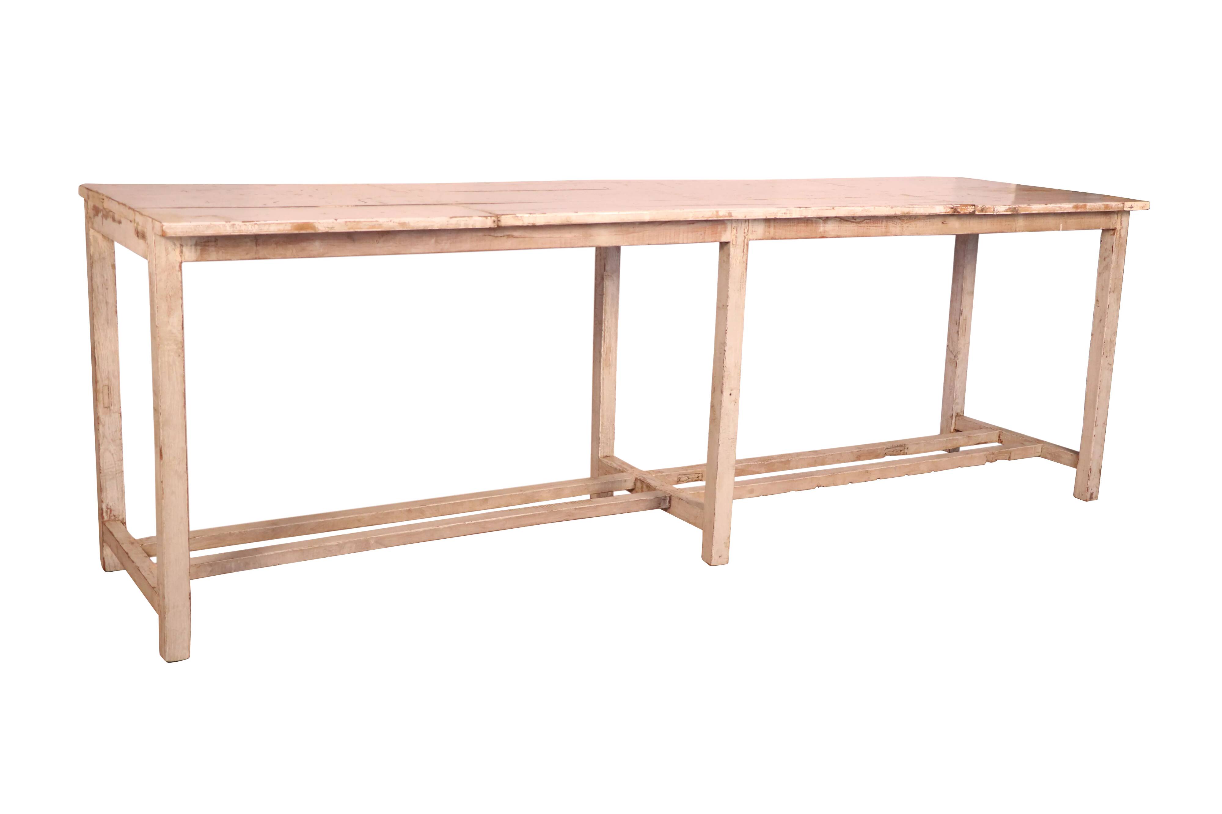 Old burmese teak draper table original white patina