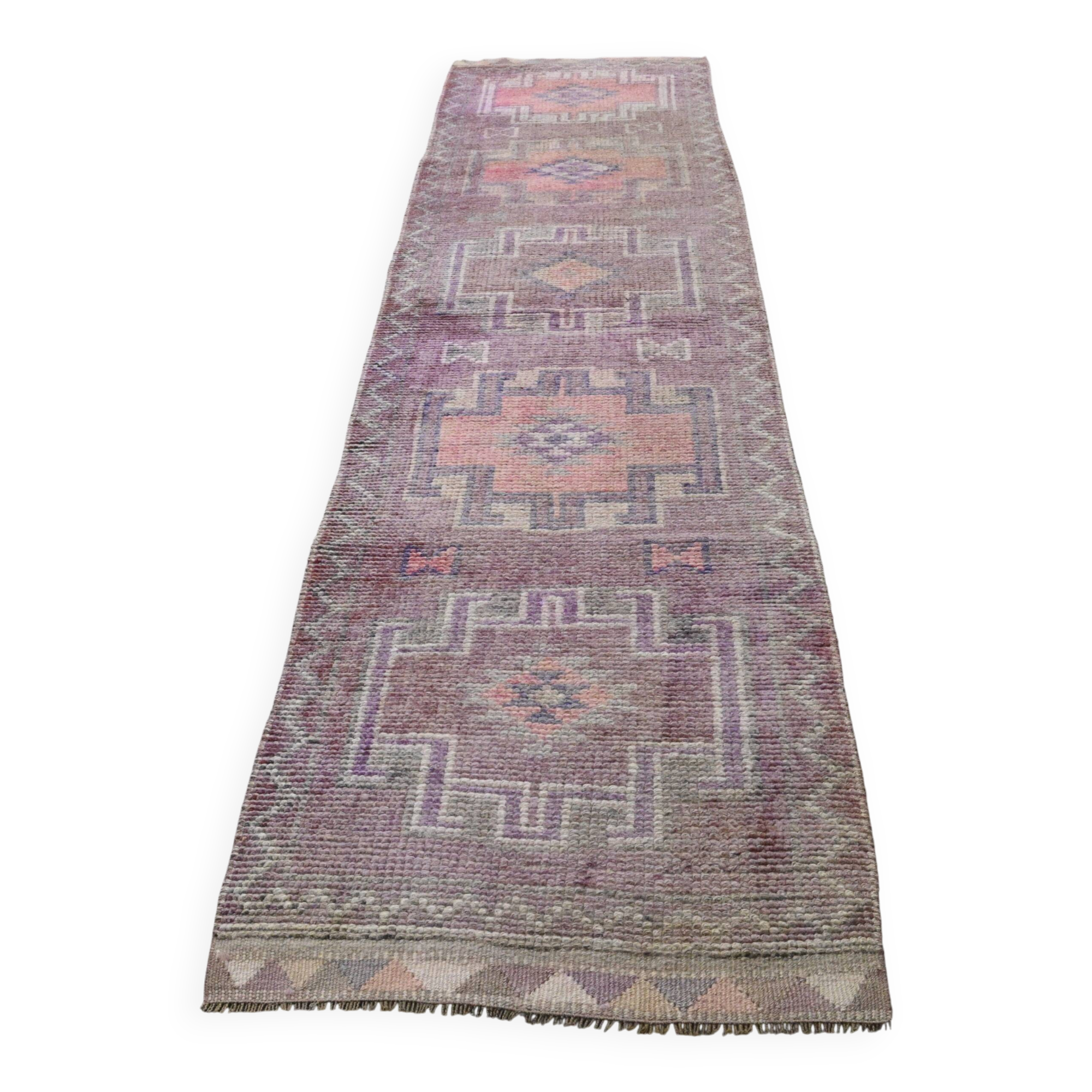 Vintage Turkish wool runner rug, mauve pink tones, 83x340 cm