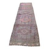Vintage Turkish wool runner rug, mauve pink tones, 83x340 cm
