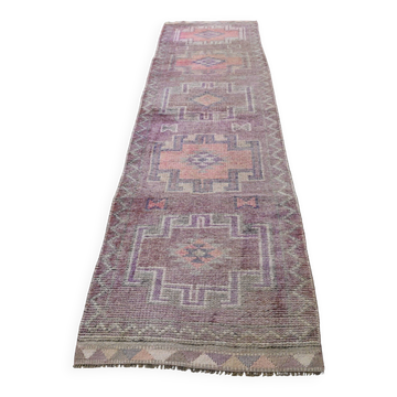 Vintage Turkish wool runner rug, mauve pink tones, 83x340 cm