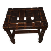 brutalist Spanish vintage leather stool 1960s