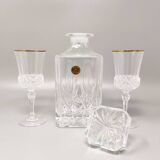 1970s crystal decanter with 2 crystal glasses by rcr. made in italy