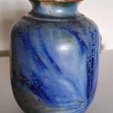 Vase with 2 small fleur-de-lis - glazed terracotta, cobalt