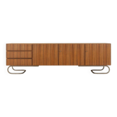 Buffet classique des années 1960, placage en noyer, pieds en acier inoxydable Bauhaus.